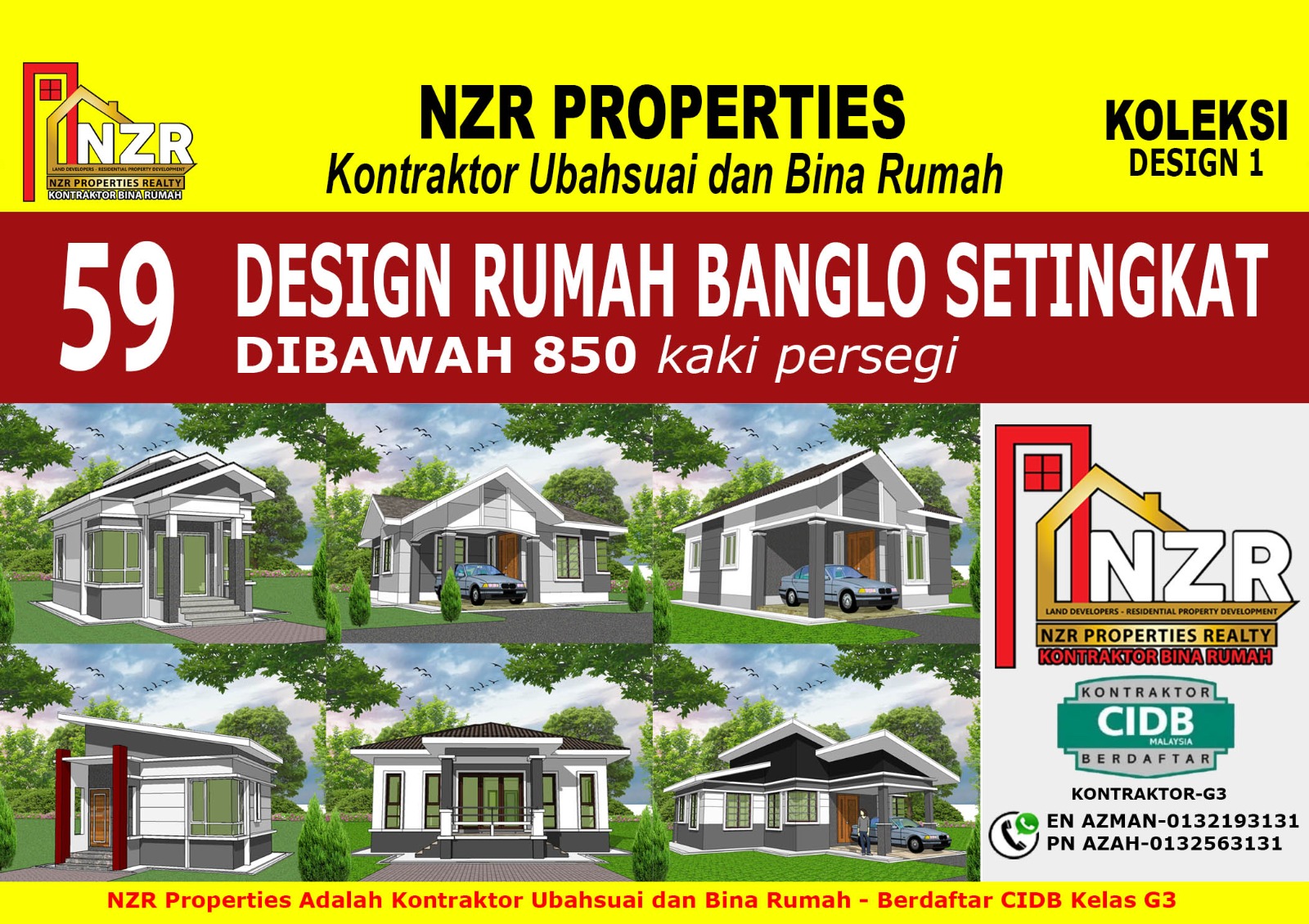 DESIGN 1- 59 Design Rumah Banglo Satu Tingkat-Bawah 850 kaki persegi
