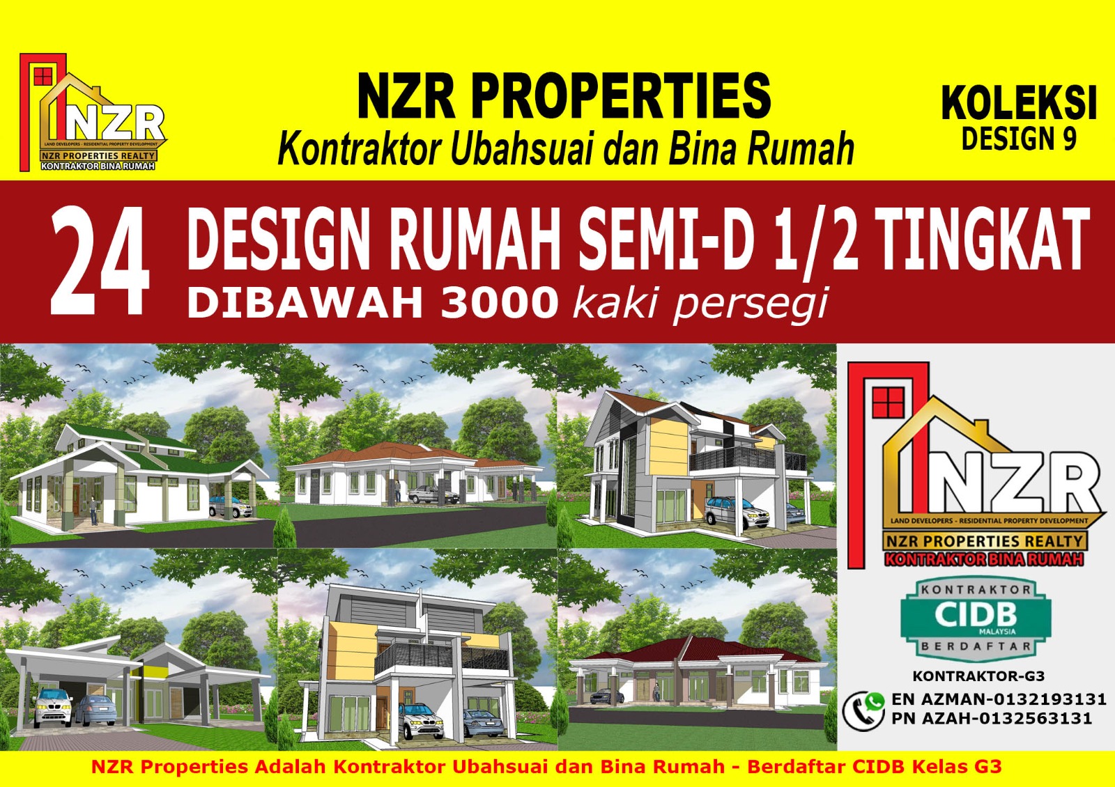 DESIGN 9- 24 Design Rumah Semi-D Satu Tingkat dan Semi-D Dua Tingkat -Tidak Melebihi 3,000 kaki persegi